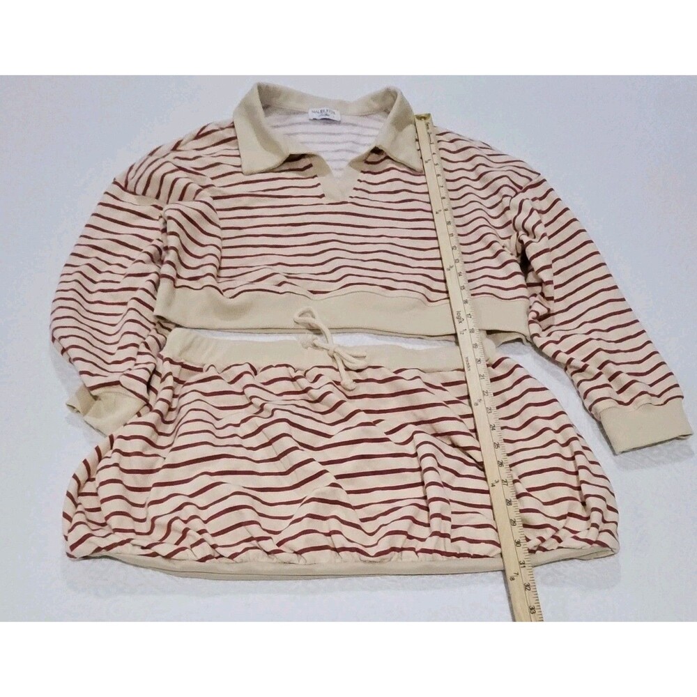 Malibu Fox Women’s Large 2 Piece Striped Crop Polo Top Skirt Set Preppy